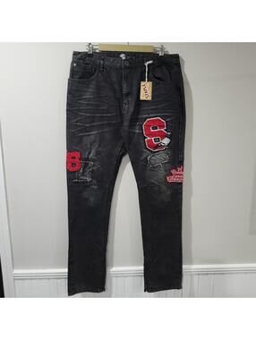 NWT Jeff Staple Embroidered Patch Distressed Jeans Work Skate Punk Hype 36x32